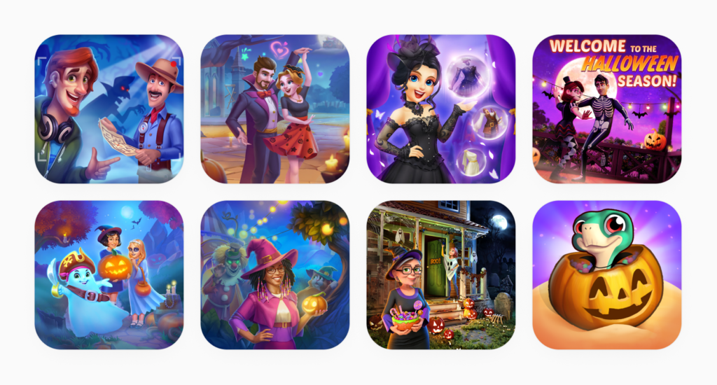 Halloween imagery from the App Store. Icons & in-app events promo banners, gathered by ALPHA