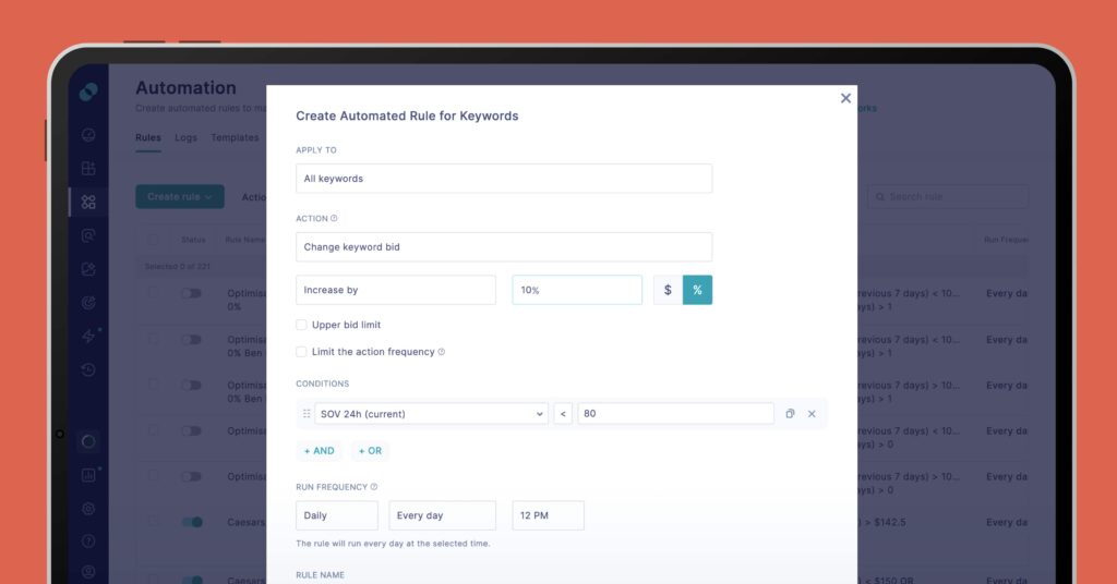 Automated rule creation window from ALPHA Acquire